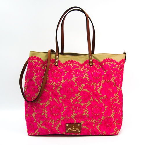 VALENTINO GARAVANI Linen Beige/Brown Oversized Flower Shoulder Bag