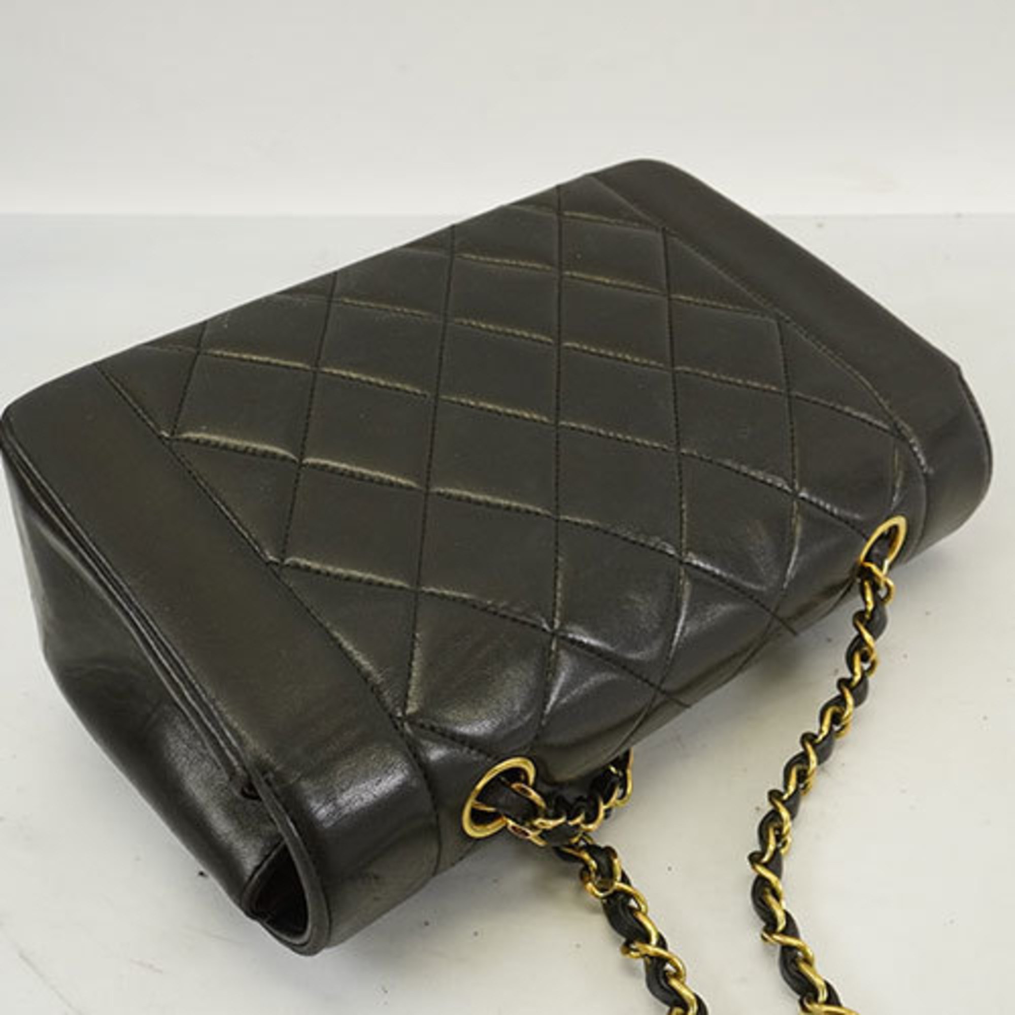 Auth Chanel Matelasse Diana Flap Single Chain Women's Leather Shoulder Bag Black