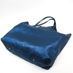 Tiffany Reversible Women's Leather,Suede Tote Bag Metallic Navy,Navy