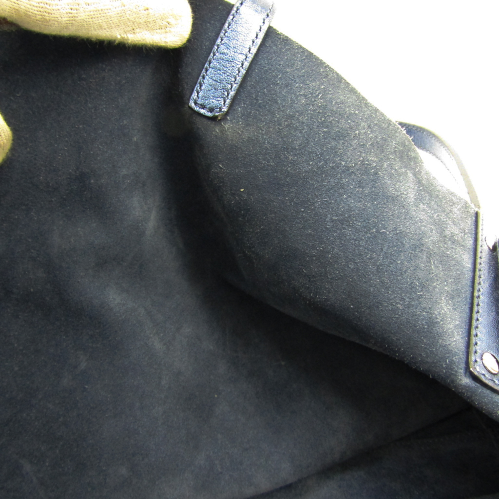 Tiffany Reversible Women's Leather,Suede Tote Bag Metallic Navy,Navy