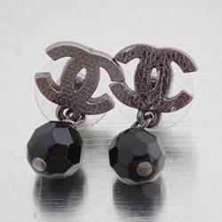 Chanel CHANEL Earrings Coco Mark Gunmetal Black Stone Drop Ladies
