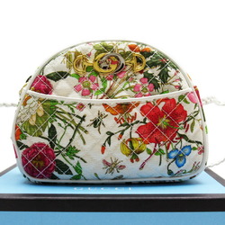 Gucci GUCCI Shoulder Bag Pochette Flora Mini White Multicolor Canvas Leather 534951