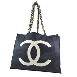 CHANEL Chanel Chain Coco Mark Nylon Black Women's Tote Bag