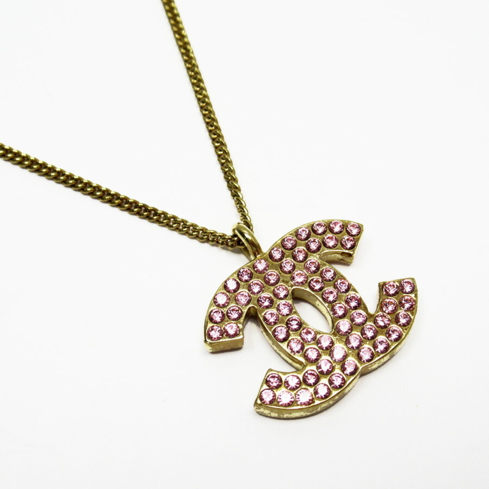 Chanel CHANEL Necklace Coco Mark Gold Pink Rhinestone