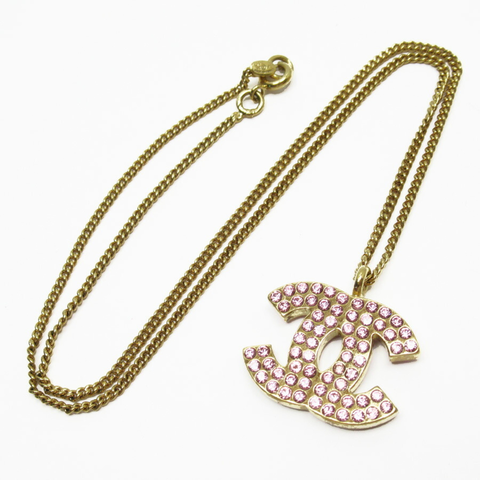 Chanel CHANEL Necklace Coco Mark Gold Pink Rhinestone