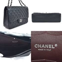 Chanel Chain Shoulder Bag Matrasse Double Flap Black Caviar Skin Silver Hardware Ladies