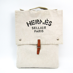 Hermes Buggy Baggge Women's Cotton,Leather Handbag Brown,Natural
