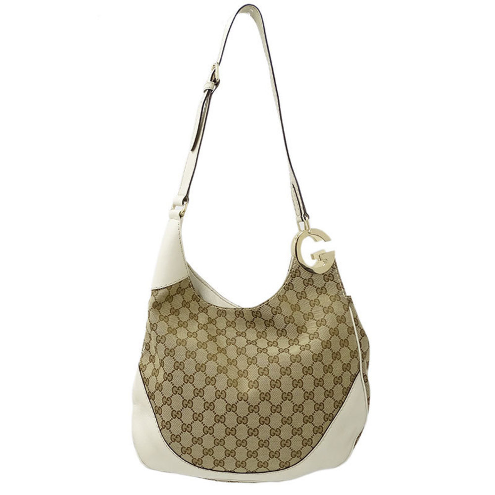 Gucci GUCCI GG Canvas Shoulder Bag White Brown Ladies 203503