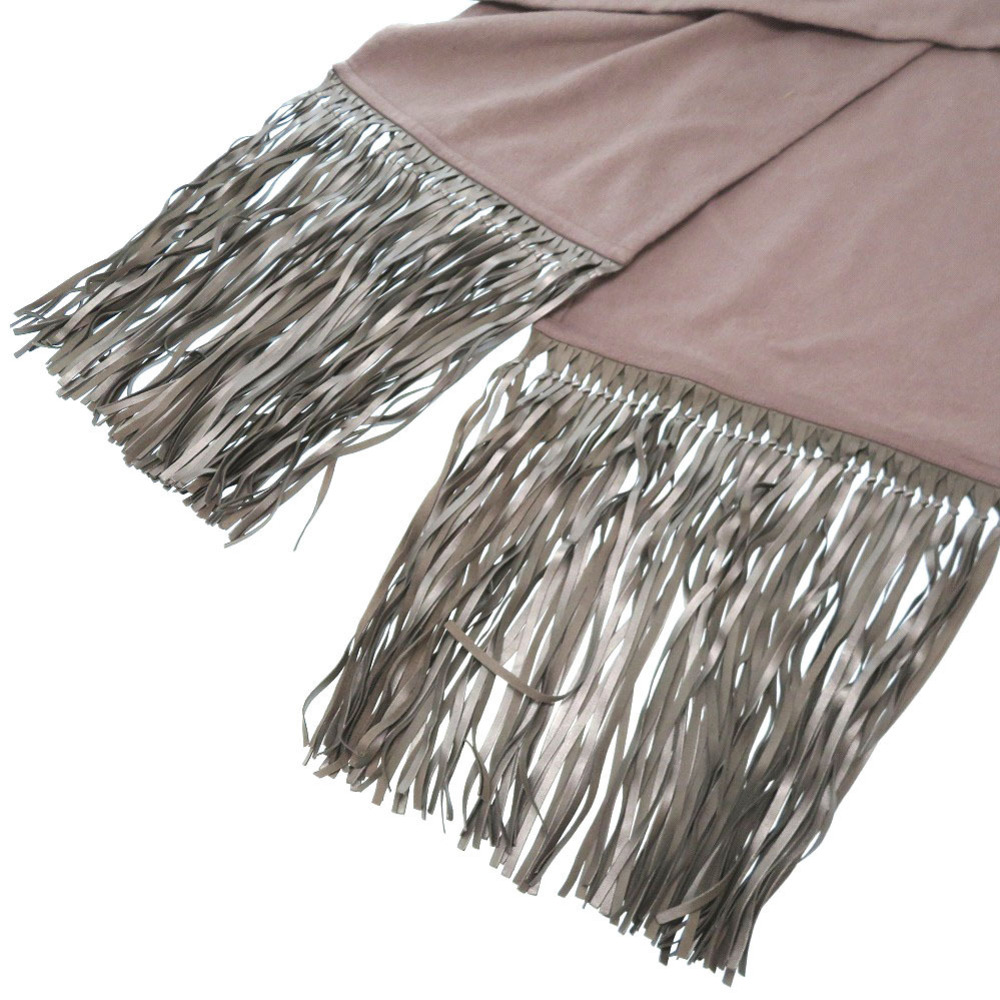 Hermes % cashmere lambskin leather fringe scarf gray silver