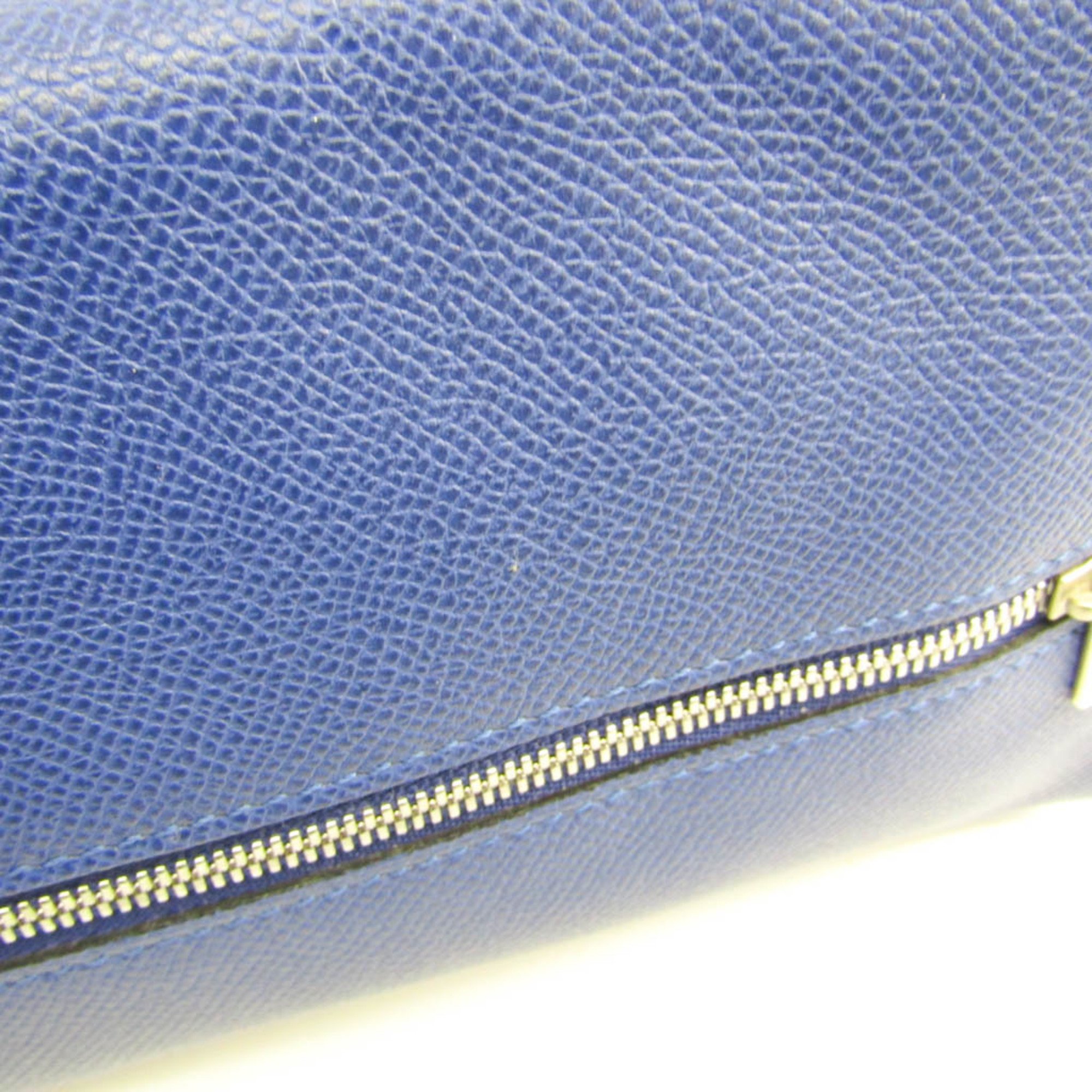 Valextra Large Beauty Case V6A68 Unisex Leather Clutch Bag,Pouch Royal Blue