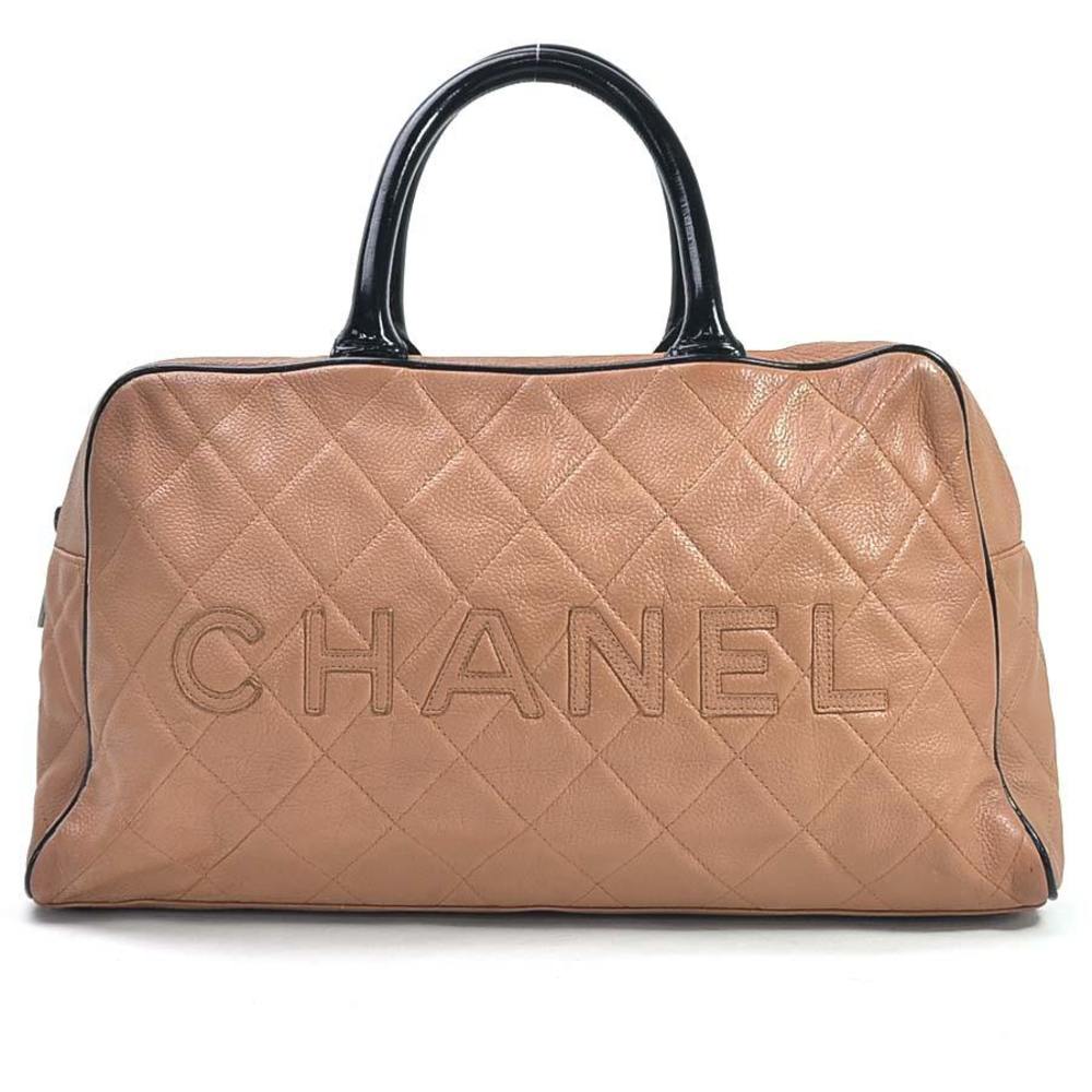 Chanel Handbag Mini Boston Bag Matrasse Logo Beige Black Caviar