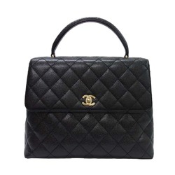CHANEL One Handle Handbag Tote Bag Quilting Caviar Skin Black Gold Hardware