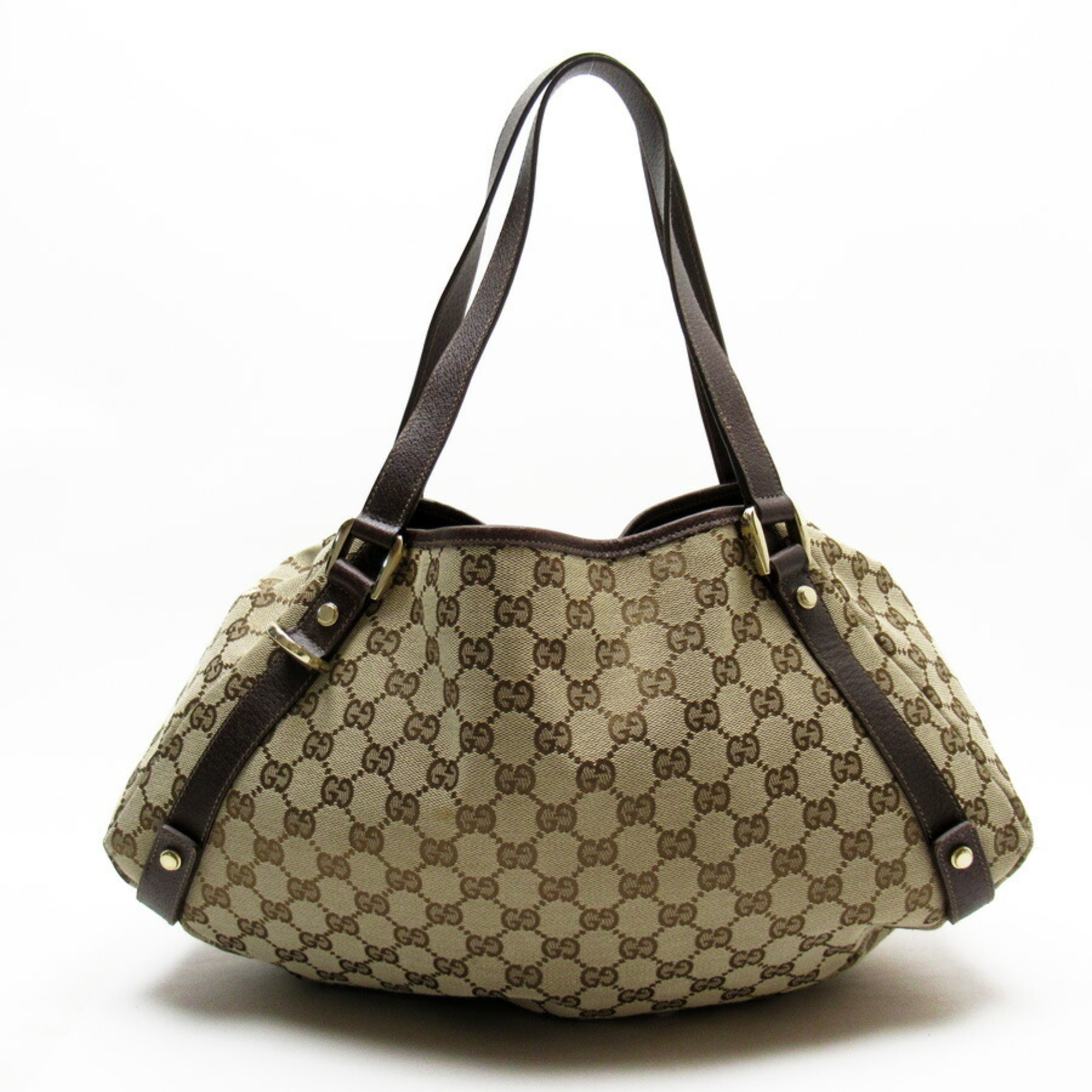 Gucci Shoulder Bag Tote GG Brown Canvas Leather 130736