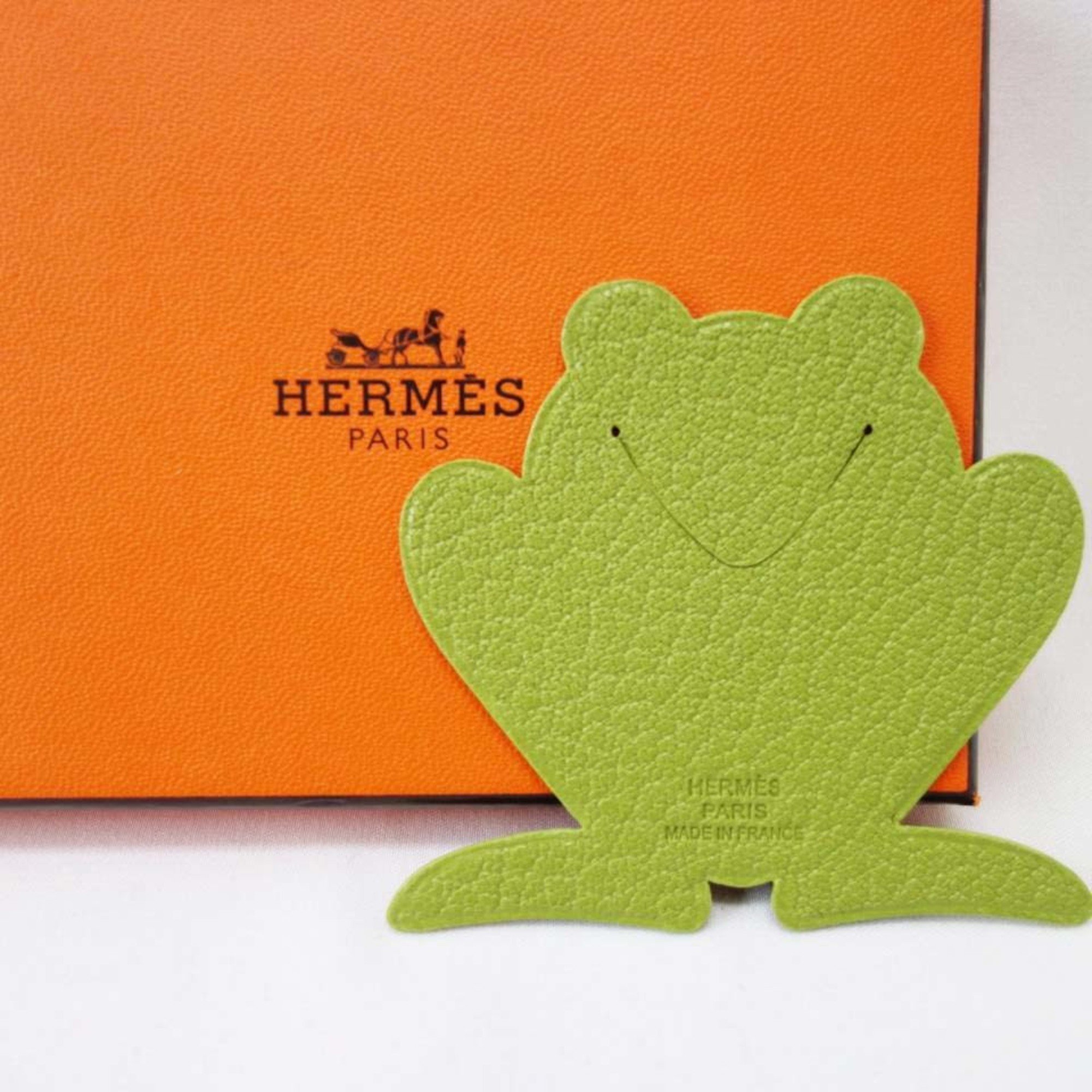 HERMES Hermes Pika Book Frog Bookmark Bookmarker Ladies Green Goat