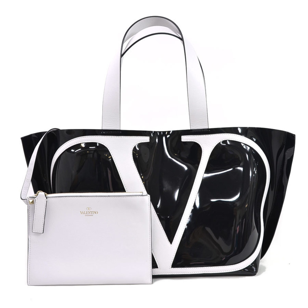 Valentino Garavani Vlogo Beach Bag Small Tote PVC/Leather Black/White  SW2B0E