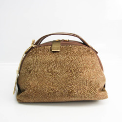 Borbonese Quail Pattern 913911 Women's Leather,Suede Handbag Beige,Dark Brown