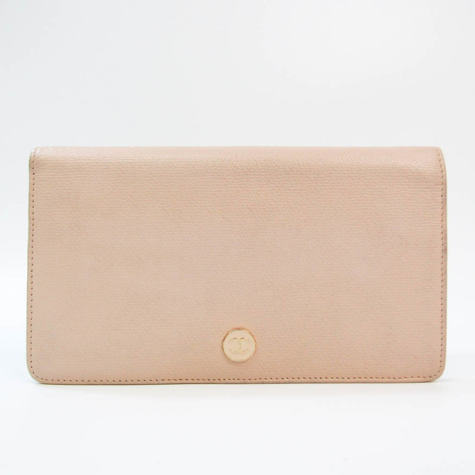 Chanel Coco Button Women's Leather Long Wallet (bi-fold) Light Beige
