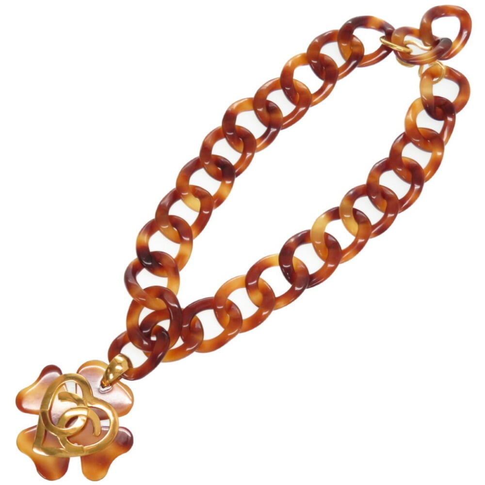 Chanel Heart Coco Mark Plastic Chain Necklace Vintage Gold Brown