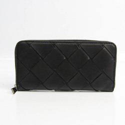 Bottega Veneta Intrecciato Unisex Leather Long Wallet (bi-fold) Black