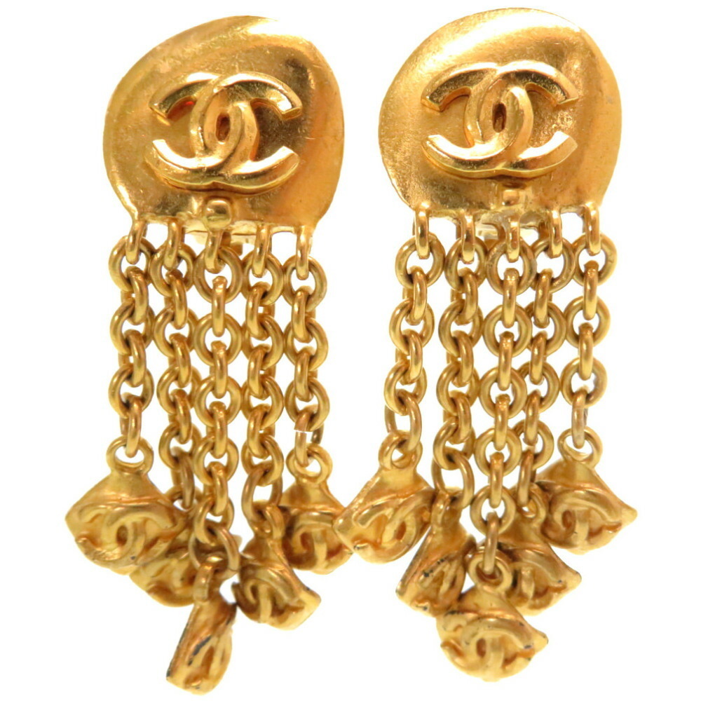 Chanel Coco Mark Fringe Gold Earrings Vintage Accessories