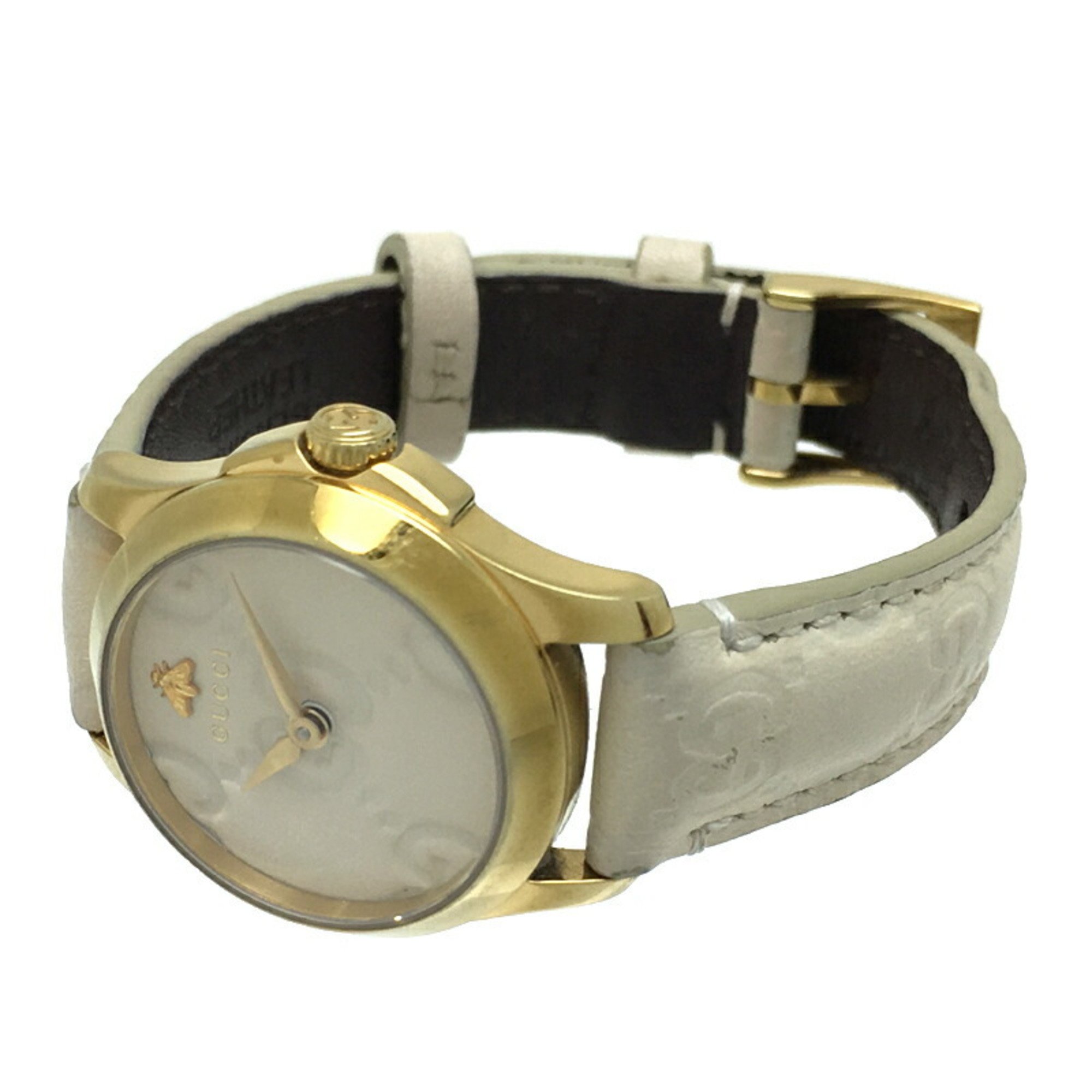 Gucci G Timeless Ladies Watch YA126580 126.5 Gold Plated White Shima Dial