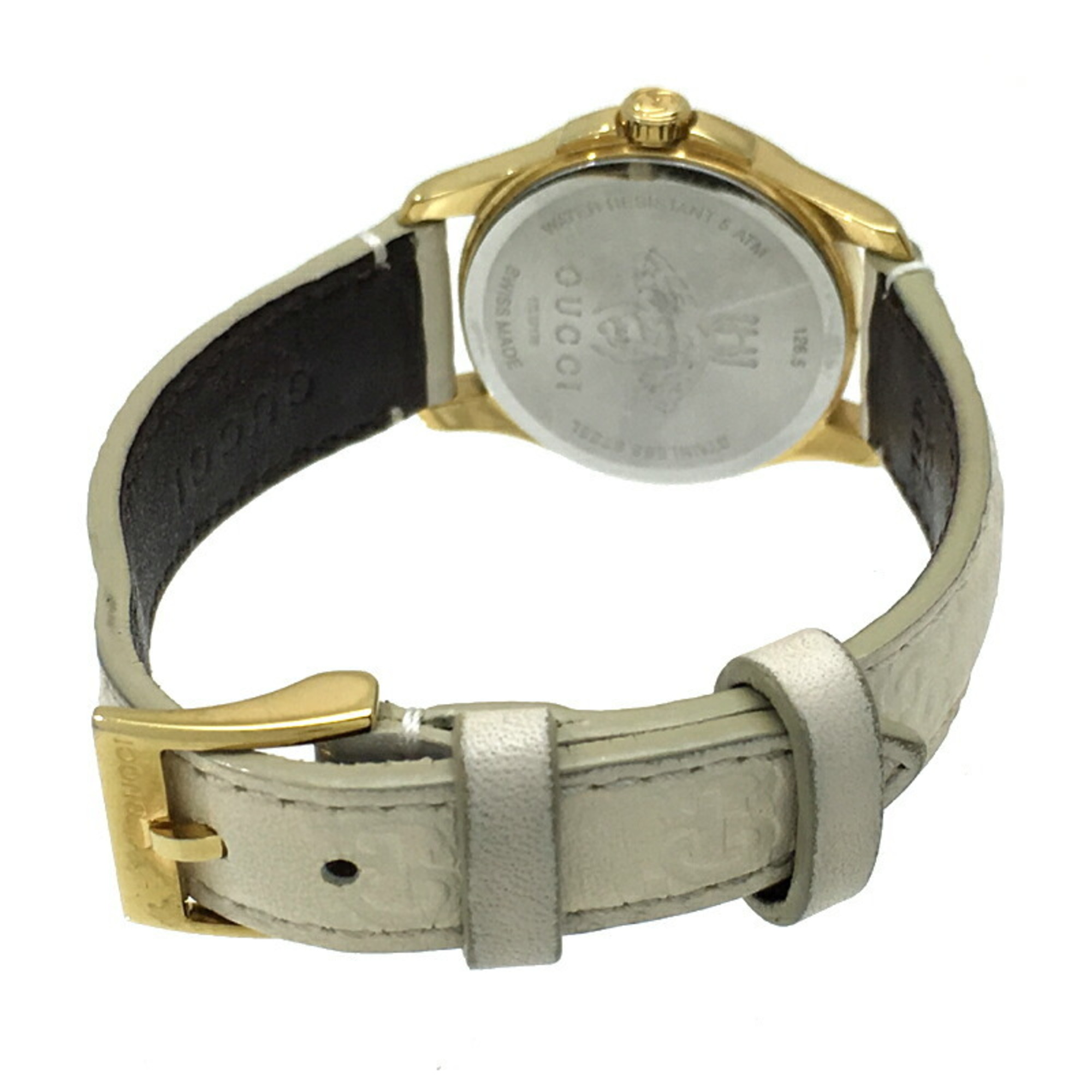 Gucci G Timeless Ladies Watch YA126580 126.5 Gold Plated White Shima Dial
