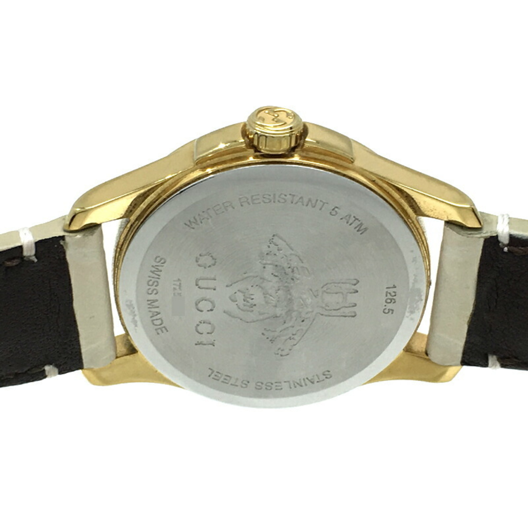 Gucci G Timeless Ladies Watch YA126580 126.5 Gold Plated White Shima Dial