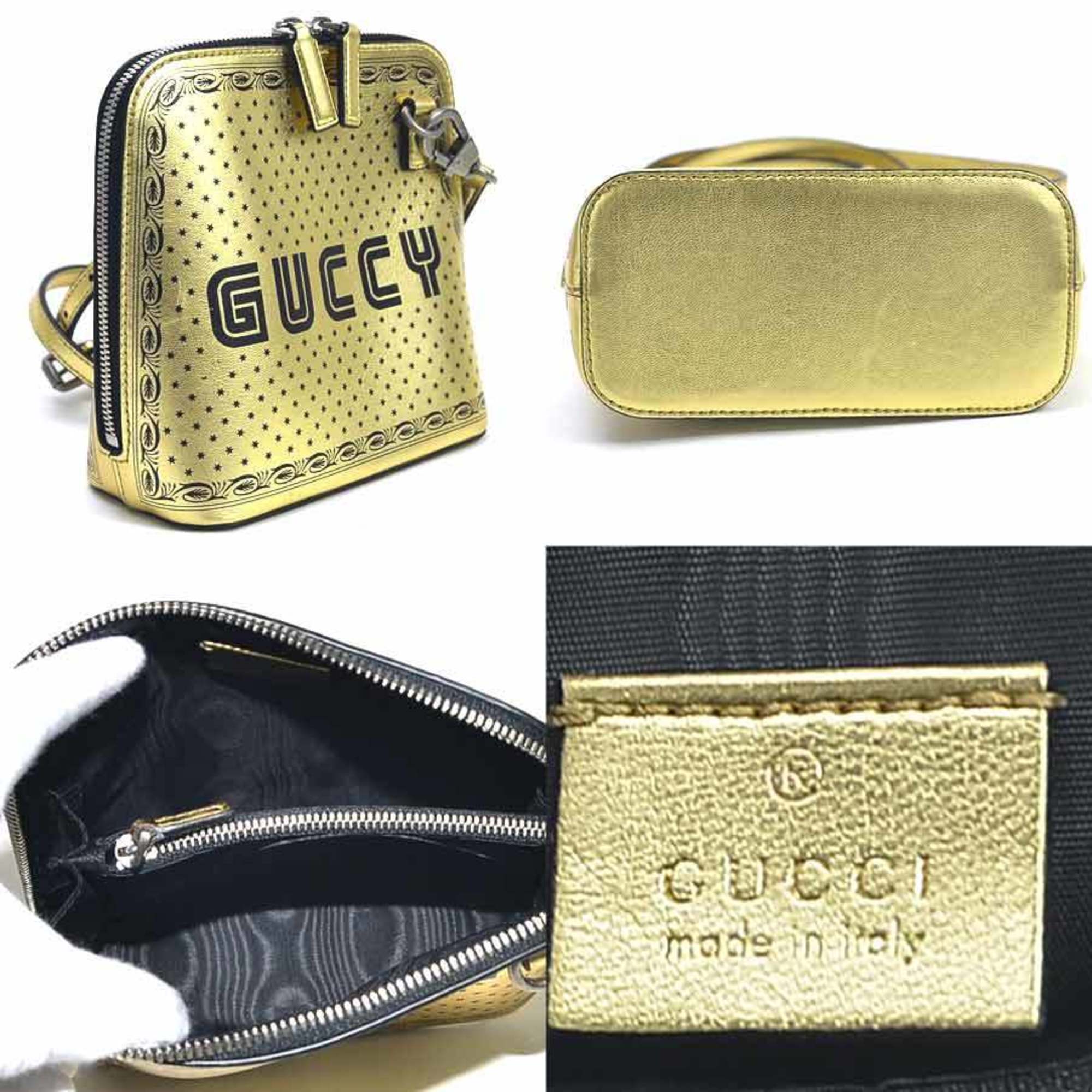 Gucci GUCCI Shoulder Bag GUCCY SEGA Print Mini Gold Leather Ladies 511189