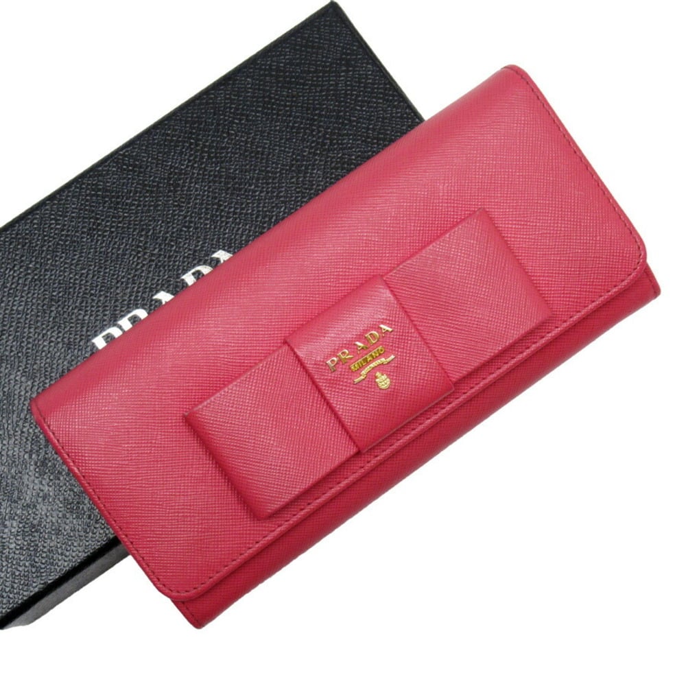 Prada Bi-Fold Wallet Ribbon Pink Gold Saffiano Leather | eLADY