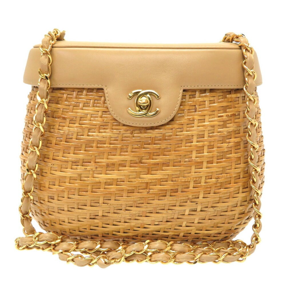 Chanel basket bag straw leather beige 5th series Coco mark turn lock  shoulder brown 0011 CHANEL | eLADY Globazone