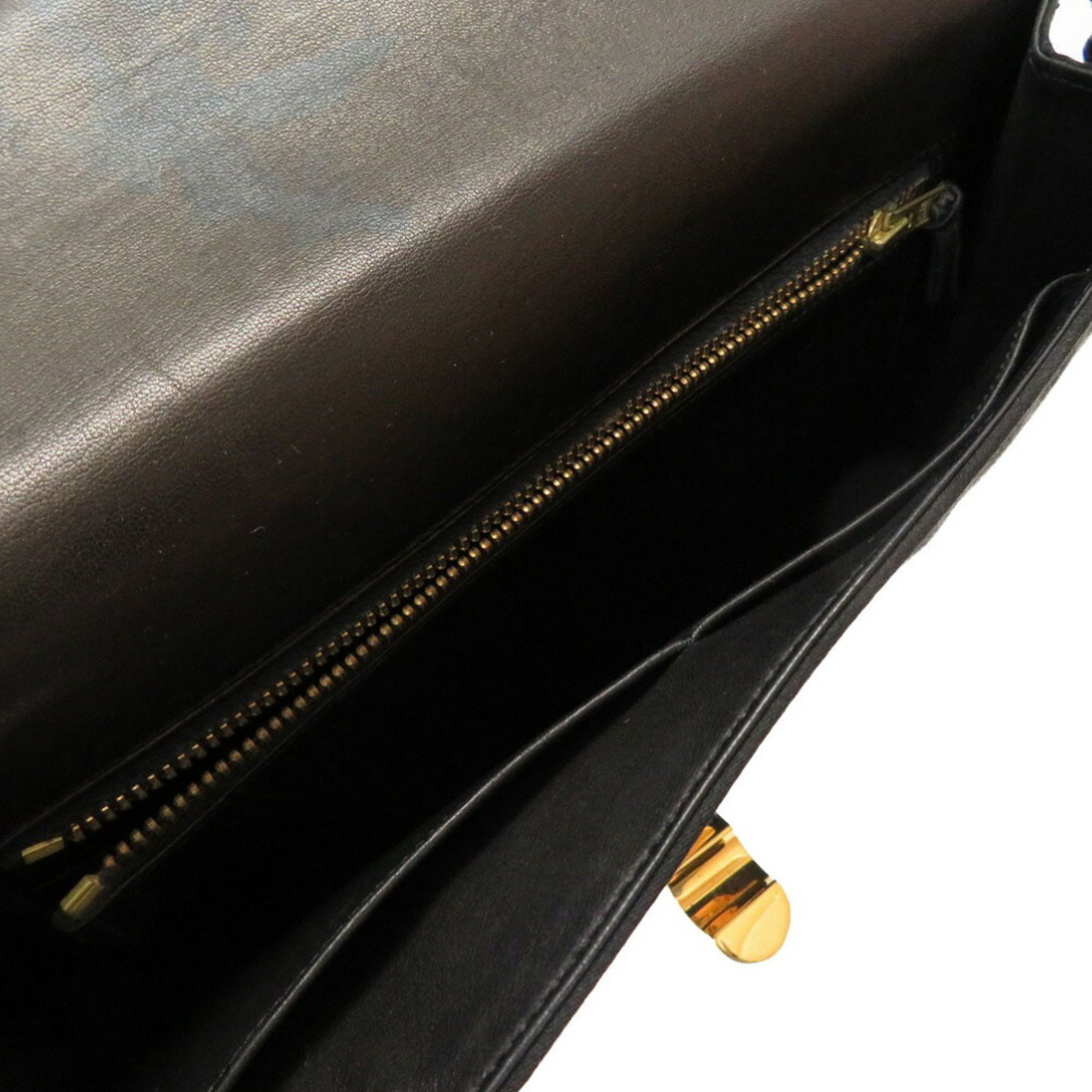 Hermes Cooktail Satin Black Gold hardware Shoulder Bag 0034 HERMES