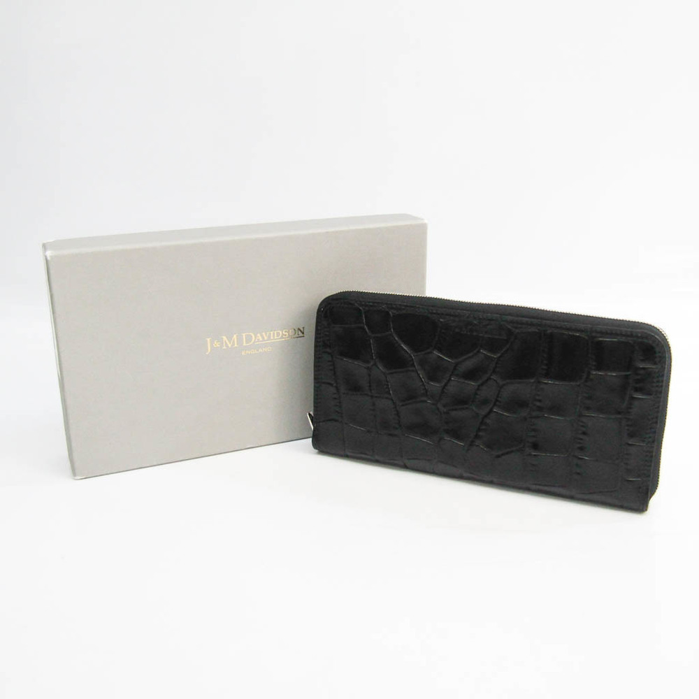 J&M Davidson Unisex Embossed Leather Long Wallet (bi-fold) Black