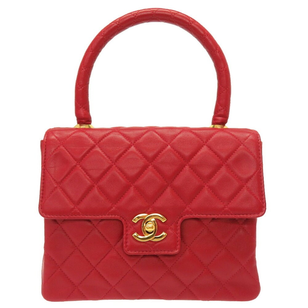 Chanel Lambskin Red Matelasse Coco Mark Turn Lock Handbag 0020