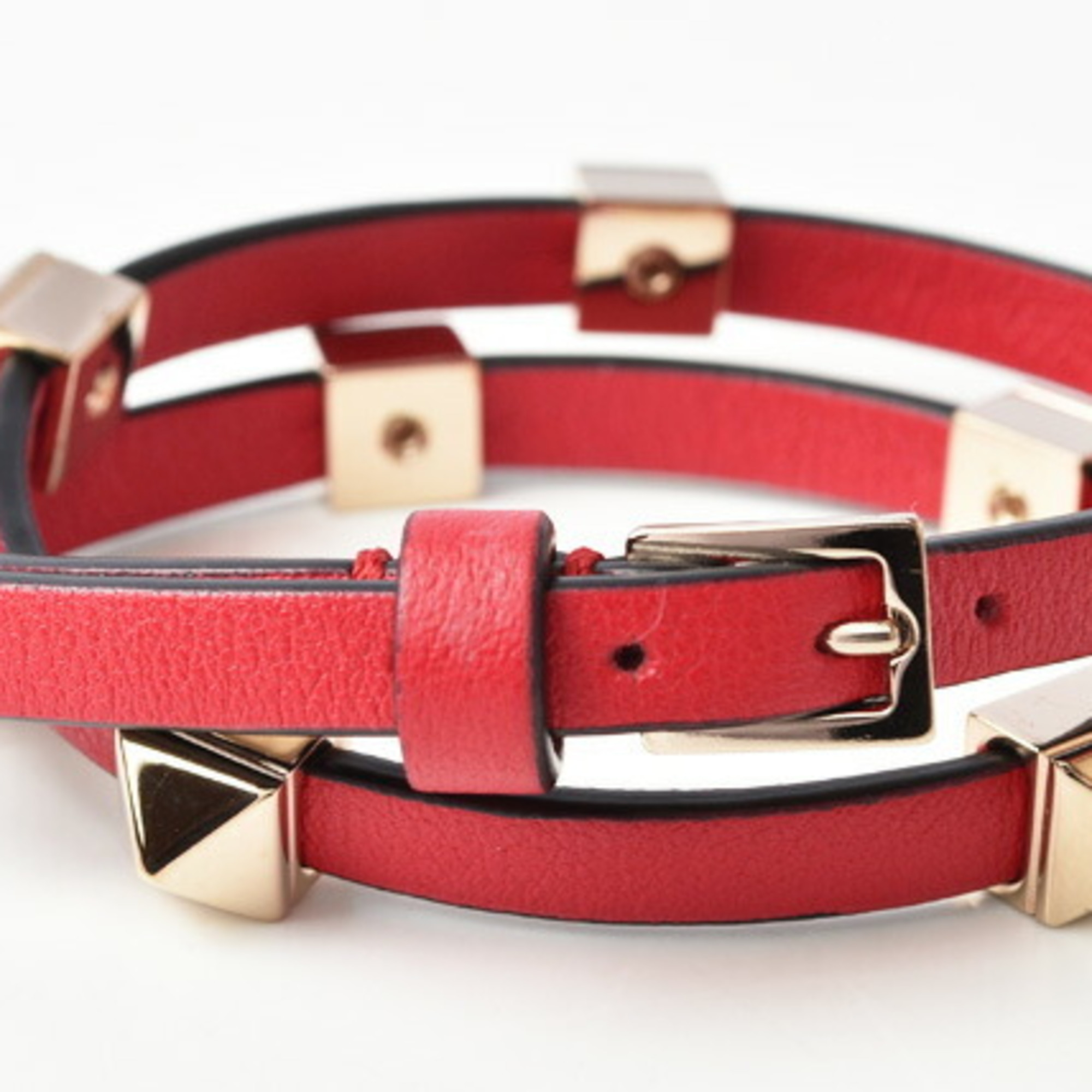 Valentino Bangle Bracelet VALENTINO Rockstuds Leather Rouge Red