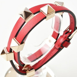 Valentino Bangle Bracelet VALENTINO Rockstuds Leather Rouge Red