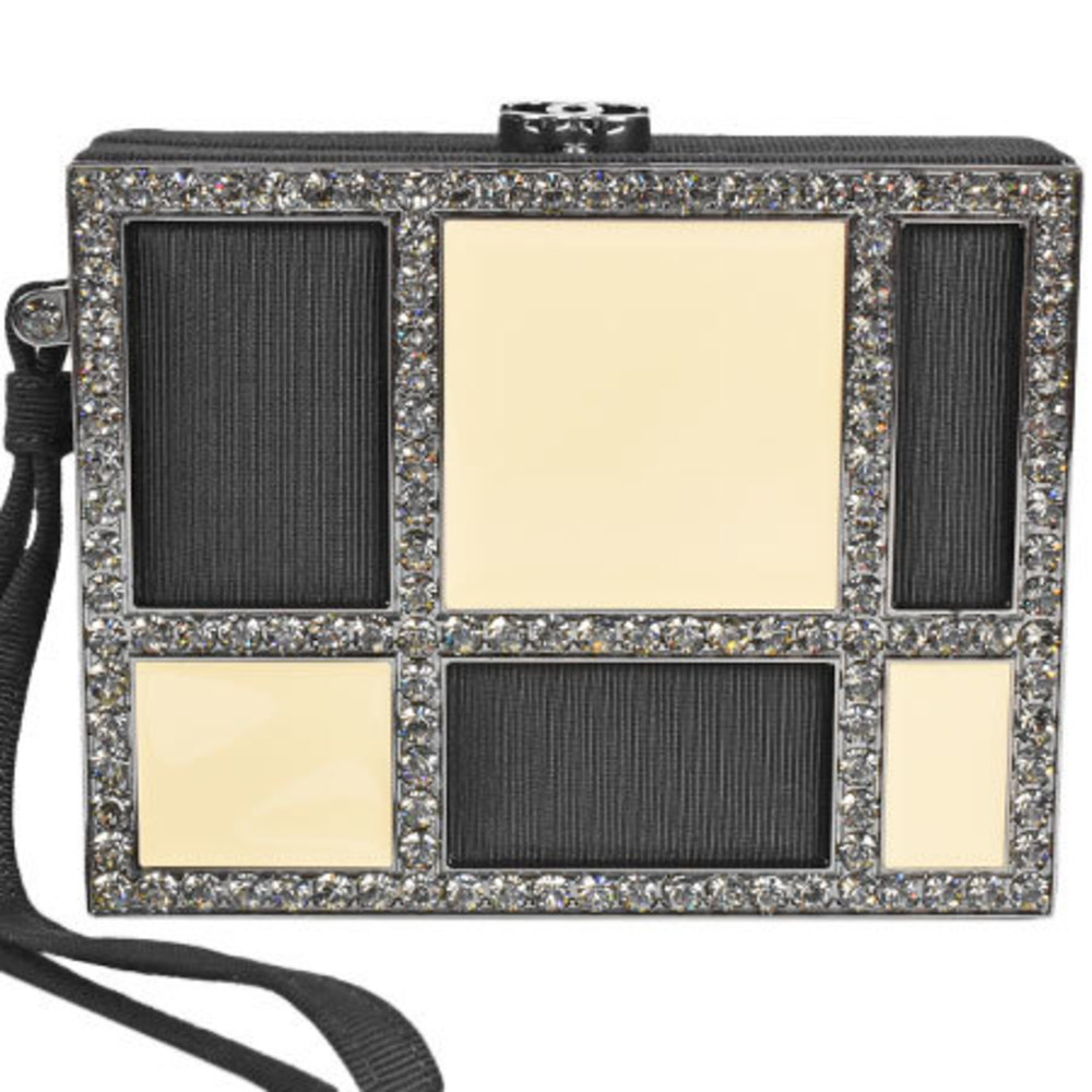 Chanel CHANEL Porch with Bijoux Coco Mark Black Beige Grosgrain Rhinestone Clutch  Bag