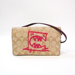 Coach Signature GUANGYU REXY Anna Fold 99445 Women's Coated Canvas,Leather Shoulder Bag Beige,Bordeaux,Pink