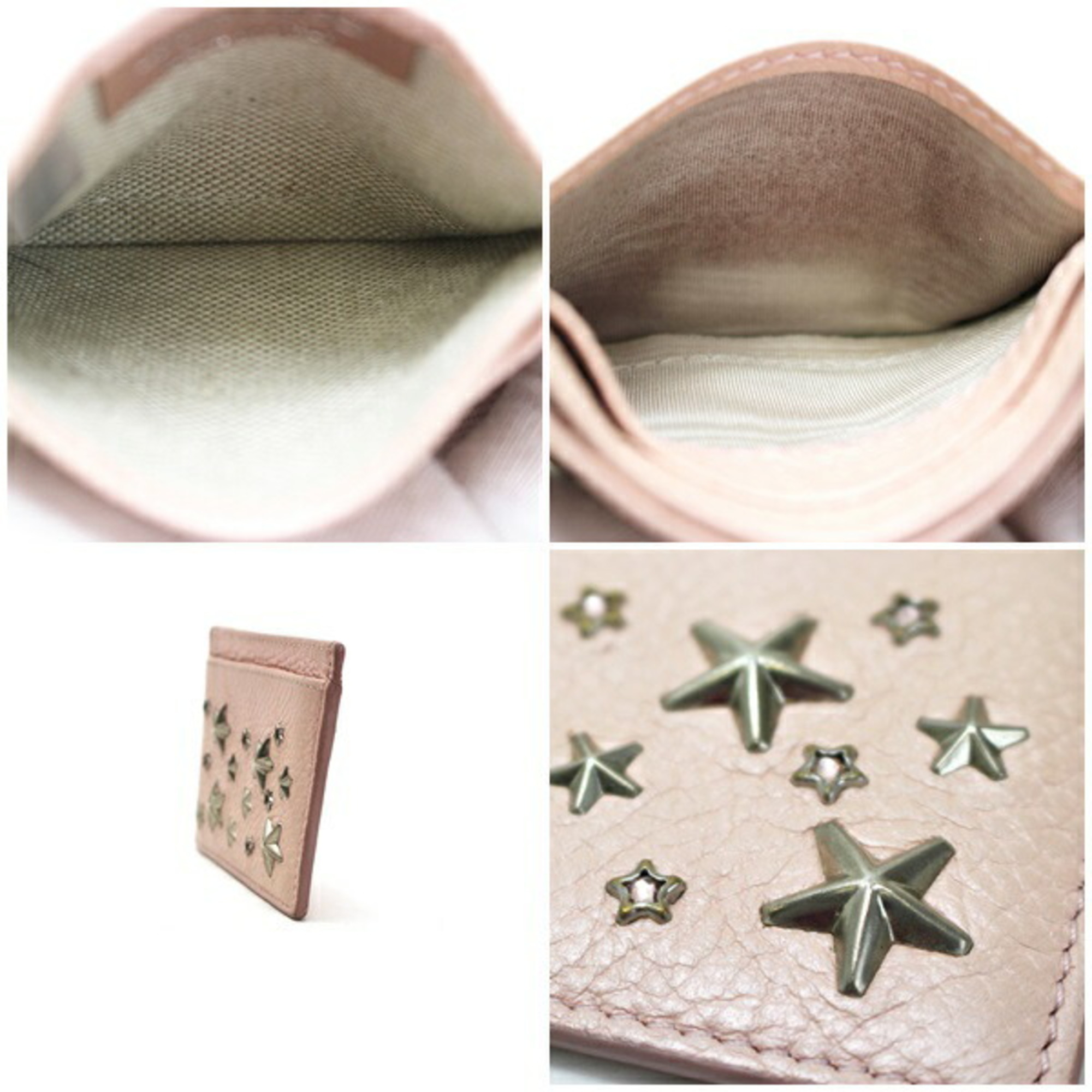 Jimmy Choo Card Case Pass Studs Leather Pink For JIMMY CHOO Ladies Type