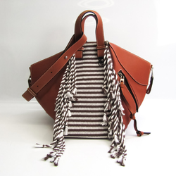 Loewe Hammock Women's Leather,Canvas Handbag,Shoulder Bag Brown,Dark Brown,White
