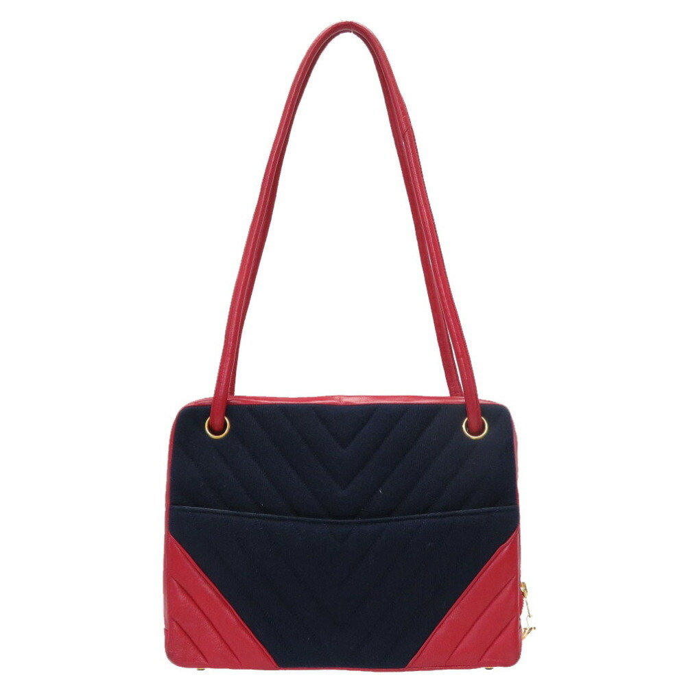 Chanel V Stitch Lambskin Jersey Red Navy 16s Coco Mark Shoulder Bag 0034  CHANEL | eLADY Globazone