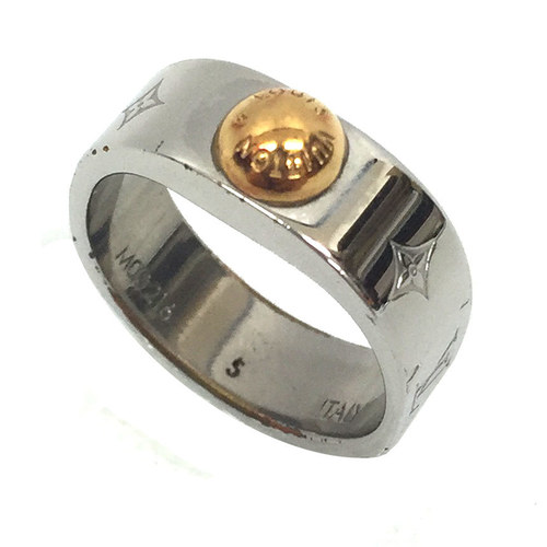 Louis Vuitton Palladium Finish Gold 2 Tone Nanogram Ring - Size S