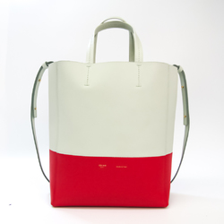 Celine Cabas Vertical Small Women's Leather Handbag,Shoulder Bag Off-white,Red Color