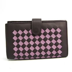 Bottega Veneta Intrecciato 121060 Unisex  Lambskin Wallet (bi-fold) Dark Purple,Purple