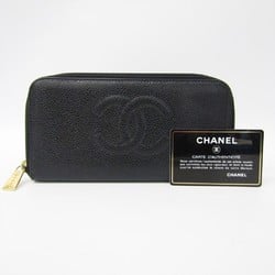 Chanel Round Zip A13228 Women's Caviar Leather Long Wallet (bi-fold) Black