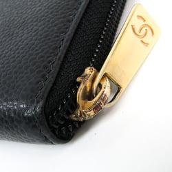 Chanel Round Zip A13228 Women's Caviar Leather Long Wallet (bi-fold) Black