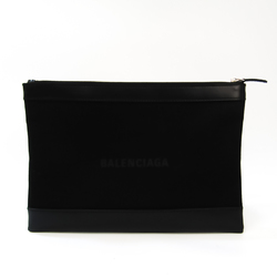 Balenciaga Navy Clip M 373834 Unisex Canvas,Leather Clutch Bag Black